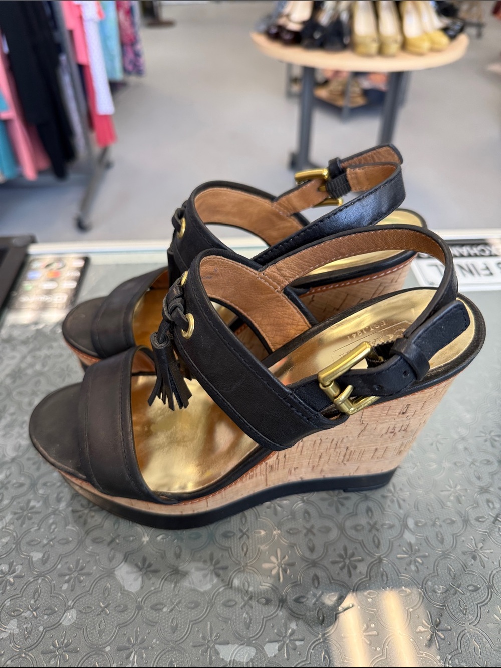 Coach Black Leather Wedges Size 7